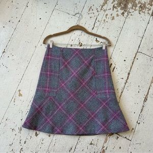 Talbots Petites Grey & Lavender Plaid Wool Blend Skirt